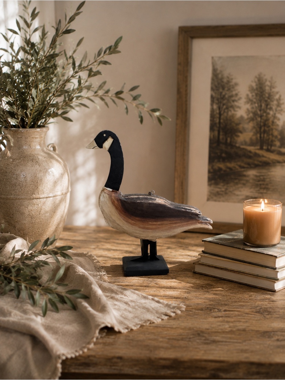 Wood Carved Canada Goose Decor Rustic Cabin Lodge Woodland Shelf Accent NWT